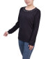 Petite Long Sleeve Ribbed Imitation Pearl Trimmed Top