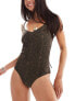 Monki mix and match tie back swimsuit in brown snake print