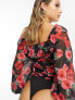 In The Style sweetheart neckline volume sleeve body in black floral