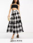 Фото #2 товара ASOS DESIGN Petite tiered midi skirt in mono gingham