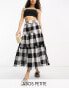 ASOS DESIGN Petite tiered midi skirt in mono gingham 34 - фото #2