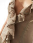 Lioness ruffle sheer chiffon plunge top co-ord in taupe