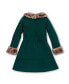 Toddler Girls Long Sleeve Ponte Skater Dress with Faux Fur Trim