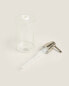 Borosilicate bathroom soap dispenser with text