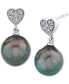 ფოტო #1 პროდუქტის Cultured Freshwater Pearl (9mm) & Diamond (1/10 ct. t.w.) Heart Cluster Drop Earrings in 14k Gold