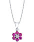 Фото #1 товара Macy's ruby (5/8 ct. t.w.) & Diamond Accent Flower 18" Pendant Necklace in 14k White Gold