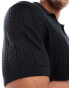 Фото #4 товара Abercrombie & Fitch stitch texture stripe open collar knit polo in black