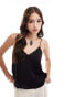 Mango lace trim satin cami top in black