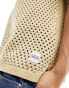 Native Youth pointelle cotton knitted polo top in beige