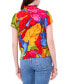 Фото #2 товара Women's Floral-Print Smocked-Waist Split-Neck Top