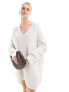 Фото #1 товара Miss Selfridge v neck slouchy knit mini dress in cream