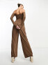 Фото #4 товара ASOS DESIGN soft touch bardot jumpsuit with wide leg in mocha