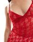 Фото #2 товара Pull&Bear lace strappy cami with asymmetric hem in red