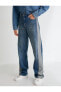 Normal Bel Bol Kot Pantolon Çift Renkli Cepli Pamuklu - Loose Straight Fit Jean