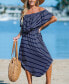 Фото #3 товара Women's Navy-and-White Stripe Off-Shoulder Flounce Bodice Midi Beach Dress