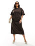 ASOS DESIGN Curve premium t-shirt midi dress with roll sleeve and tuck side detail in chocolate