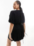 ASOS DESIGN Curve flutter sleeve mini tea dress with buttons in black