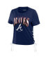 Women's Navy Atlanta Braves Side Lace-Up Cropped T-shirt