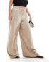 Фото #3 товара Vila Curve weighted plisse satin feel wide leg trousers in beige