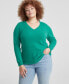 Plus Size 100% Cashmere V-Neck Sweater, Created for Macy's Peacock Green, 1X - фото #1