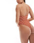 Free Society stripe crinkle one shoulder swimsuit in rust