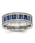 ფოტო #1 პროდუქტის Stainless Steel Blue Fiber Inlay Textured Edge 8mm Band Ring