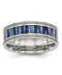 Stainless Steel Blue Fiber Inlay Textured Edge 8mm Band Ring