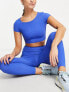 South Beach rib cap sleeve crop top in colbalt blue