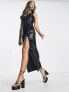 Фото #1 товара Vila sequin plunge maxi dress in black