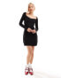 Monki long sleeve mini dress with lace details in black Черный, 2XS - EU 32 - фото #2