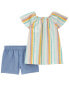 Kid 2-Piece Striped Top & Chambray Short Set 8