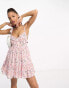 ASOS DESIGN printed broderie open back skater mini sundress in pink ditsy floral