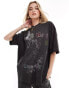 Фото #1 товара ASOS DESIGN boyfriend fit t-shirt with punk rich rock graphic in washed charcoal