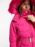 Threadbare Ski puffer jacket with faux fur trim hood in pink