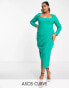 Фото #1 товара ASOS DESIGN Curve sweetheart neck midi dress with ruched wrap skirt in emerald green