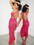 Фото #2 товара ASOS EDITION pearl and fringe halter midi dress in hot pink