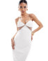 Heiress Beverly Hills premium diamante strap cut out mesh detail maxi dress in white Белый, S - EU 36 - фото #2