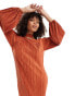 ASOS DESIGN modesty plisse wrap neck long sleeve maxi dress in rust Красный, 40 - фото #3