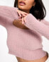 Bershka fluffy knit square neck jumper in pale pink