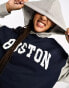 Фото #2 товара ASOS DESIGN oversized colourblock hoodie with boston graphic in grey marl and navy