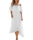 ფოტო #1 პროდუქტის Women's White Eyelet Off-Shoulder Midi Beach Dress