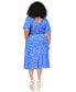 Фото #2 товара Plus Size Floral-Print Tie V-Neck Ruched Midi Dress