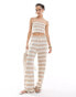 ASOS DESIGN crochet look stripe wide leg trousers co ord in stone