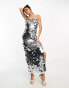 Rare London premium bandeau sequin disc maxi dress in silver