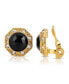 Gold Tone Black Faceted Crystal Round Button Clip Earring