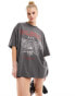 ASOS DESIGN boyfriend fit t-shirt with red rock graphic in washed charcoal