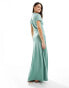 ASOS DESIGN collared linen look maxi tea dress with button front in green