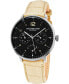 ფოტო #3 პროდუქტის Original Men's Quartz Watch, Silver Case, Black Dial, Beige Genuine Leather Strap