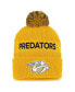 Фото #3 товара Men's Yellow, Navy Nashville Predators 2022 NHL Draft Authentic Pro Cuffed Knit Hat with Pom