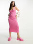 Фото #4 товара ASOS DESIGN Petite knitted square neck midi dress in pink